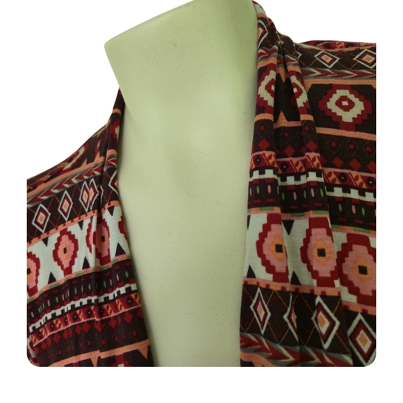 LA ROPAS Flowy Tassled Aztec Native Design Long Sleeve Kimono Red Cream Medium - Picture 2 of 9